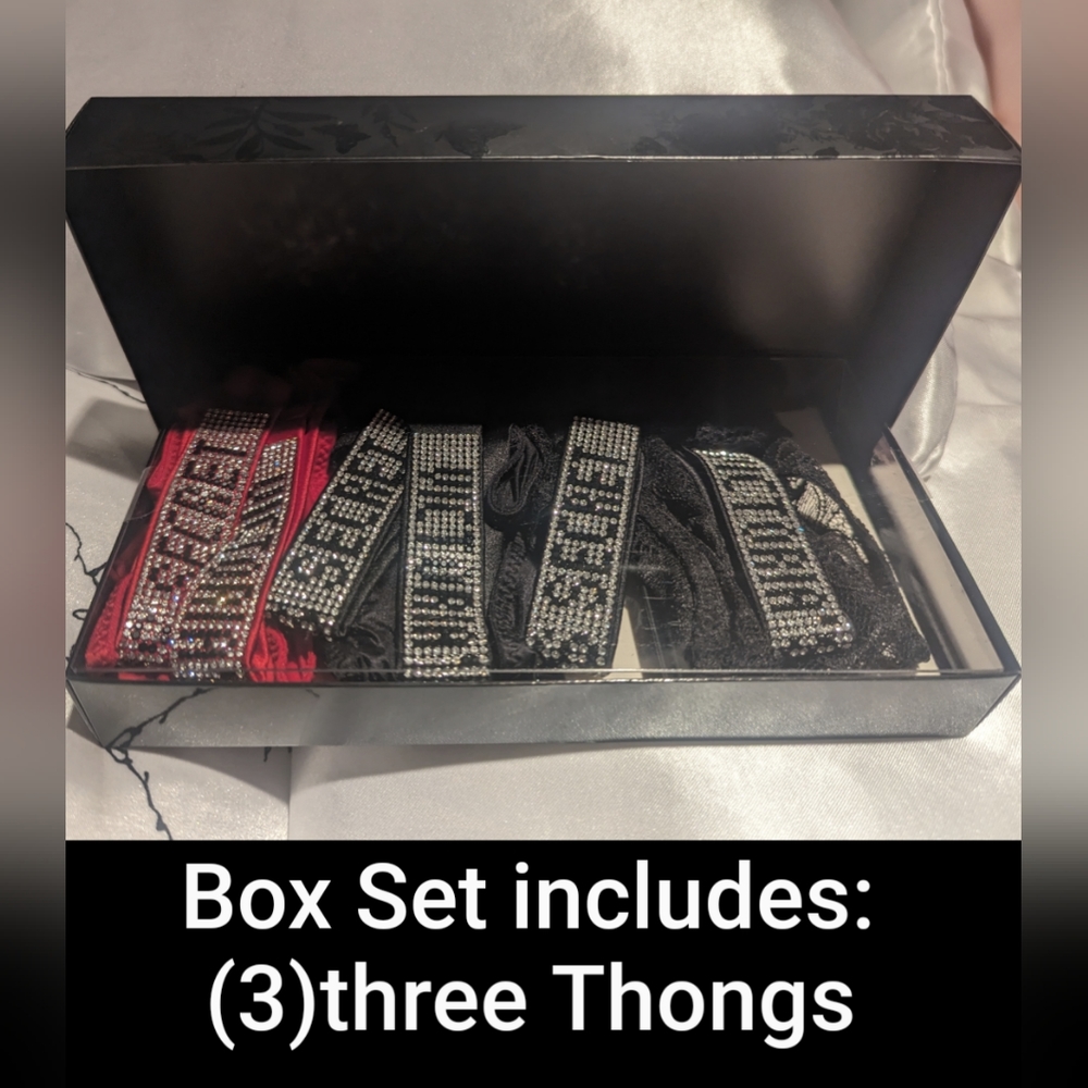 Victoria Secret Very Sexy Bombshell Shine Strap Lace Thong Panty Box Set…